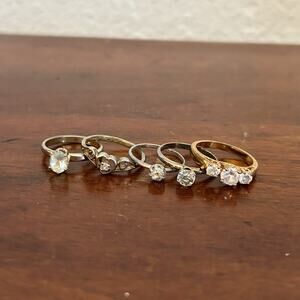 Lot Of 5 Vintage April Birthstone Rings Sizes 7 & 8.5 Silver And Gold Tone